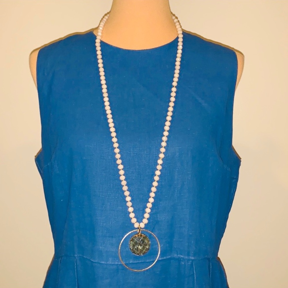 NWOT Long Beaded Statement Necklace with Crystal Charm